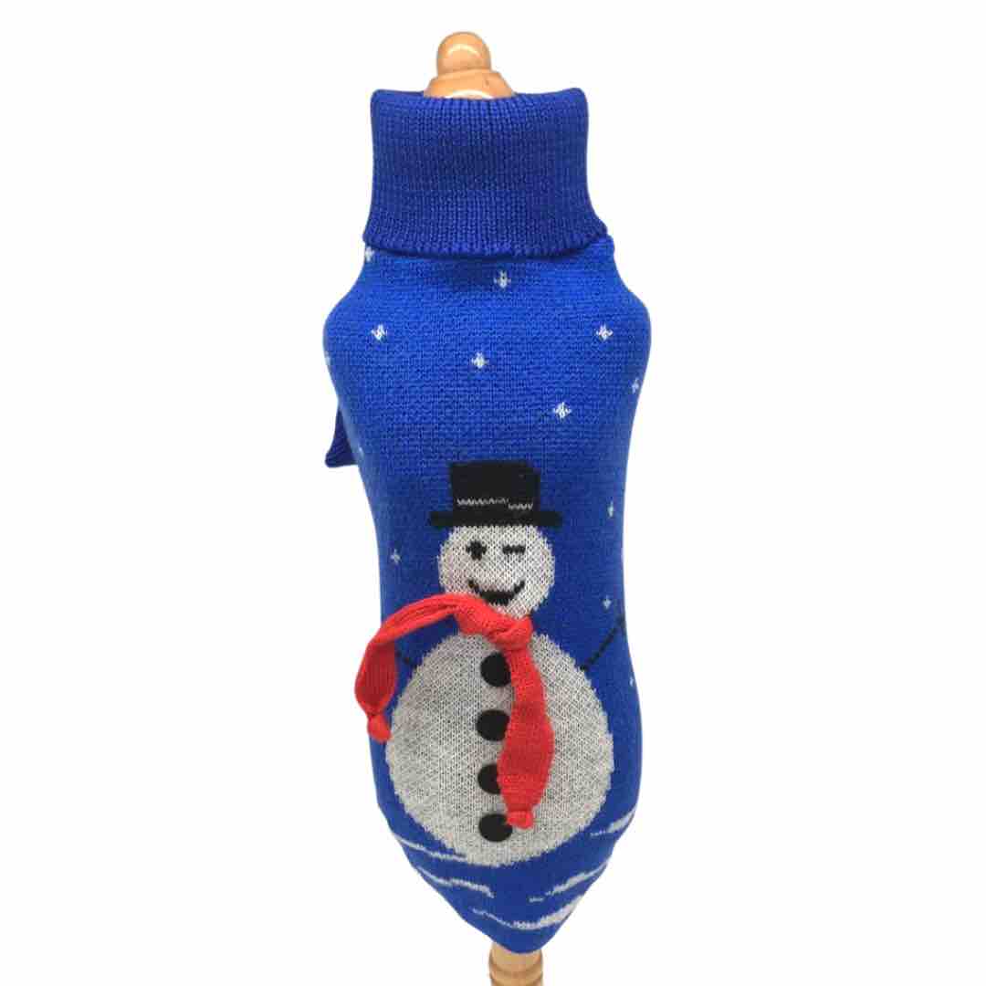 Pull de noël bonhomme de neige bleu