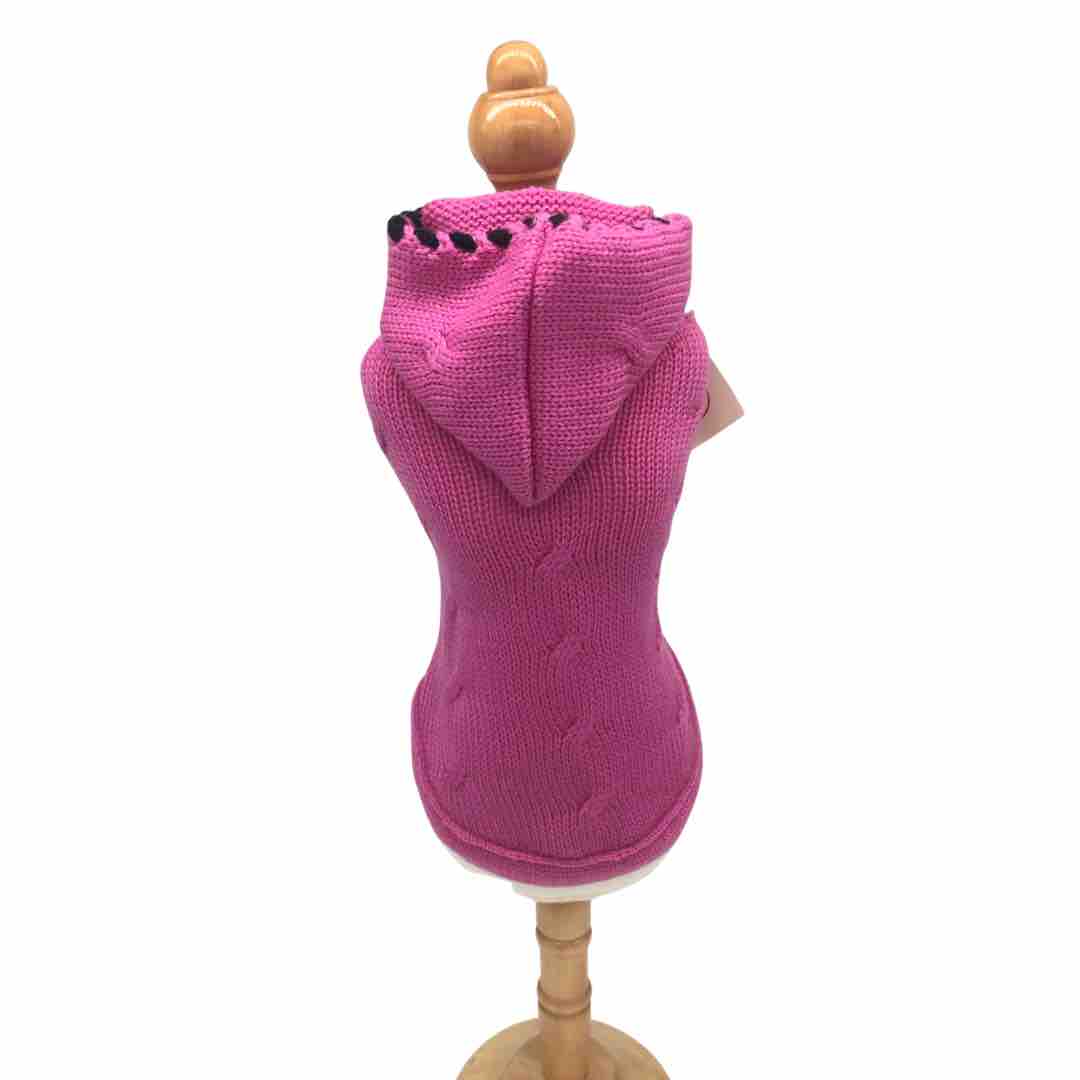 Pull à capuche laine mérinos tressé rose