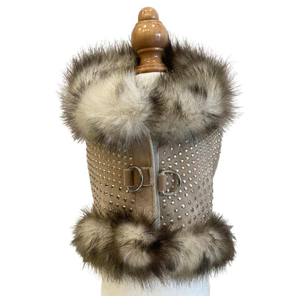 Tresor harness in Beige Faux Leather and Faux Fur