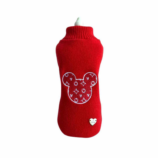 Pull de Noël en laine rouge Mickey Mouse