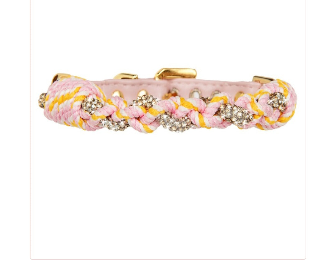 The magic island collar rope &strass pink