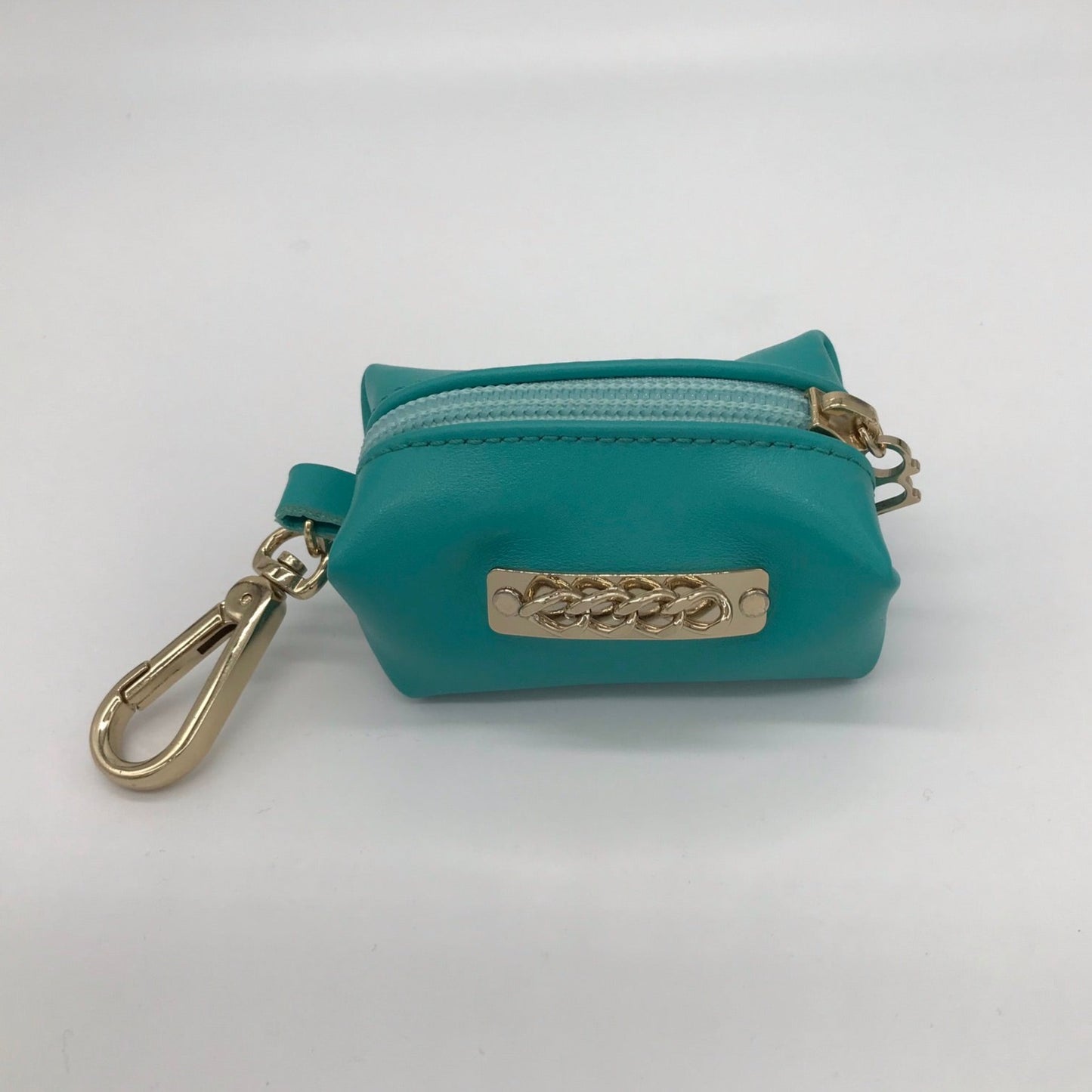 Tiffany leather pouch holder with gold chain