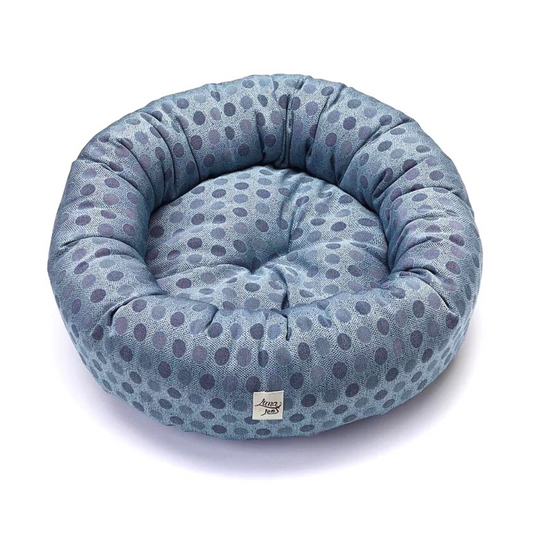 Oval Dog Bed Jacquard Polka Dot Blue