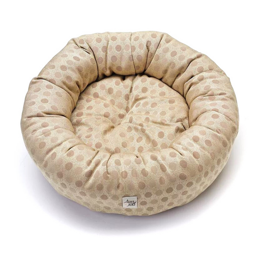 Oval Dog Bed Jacquard Polka Dot Beige