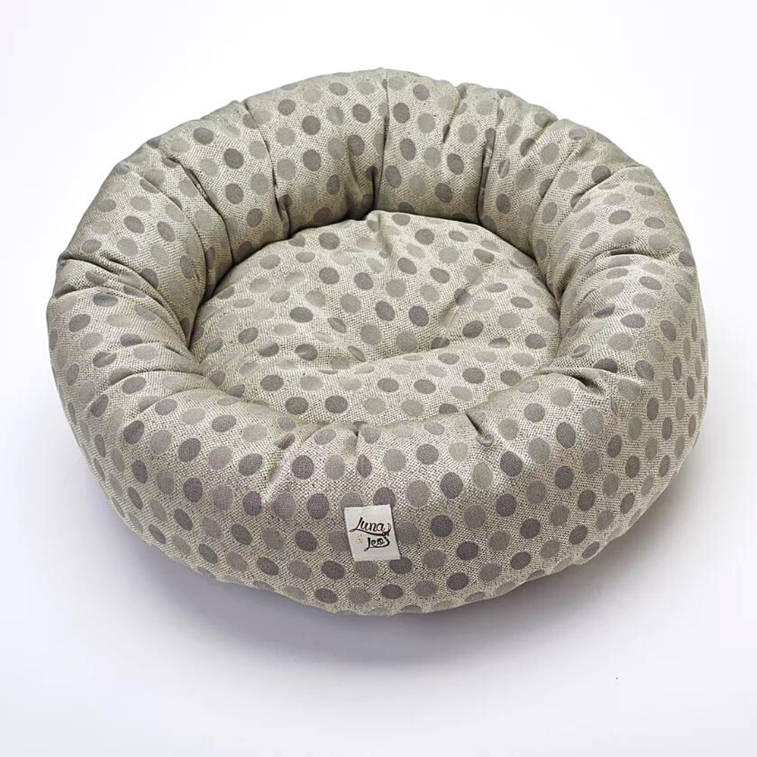 Oval Dog Bed Jacquard Polka Dot Steel Grey